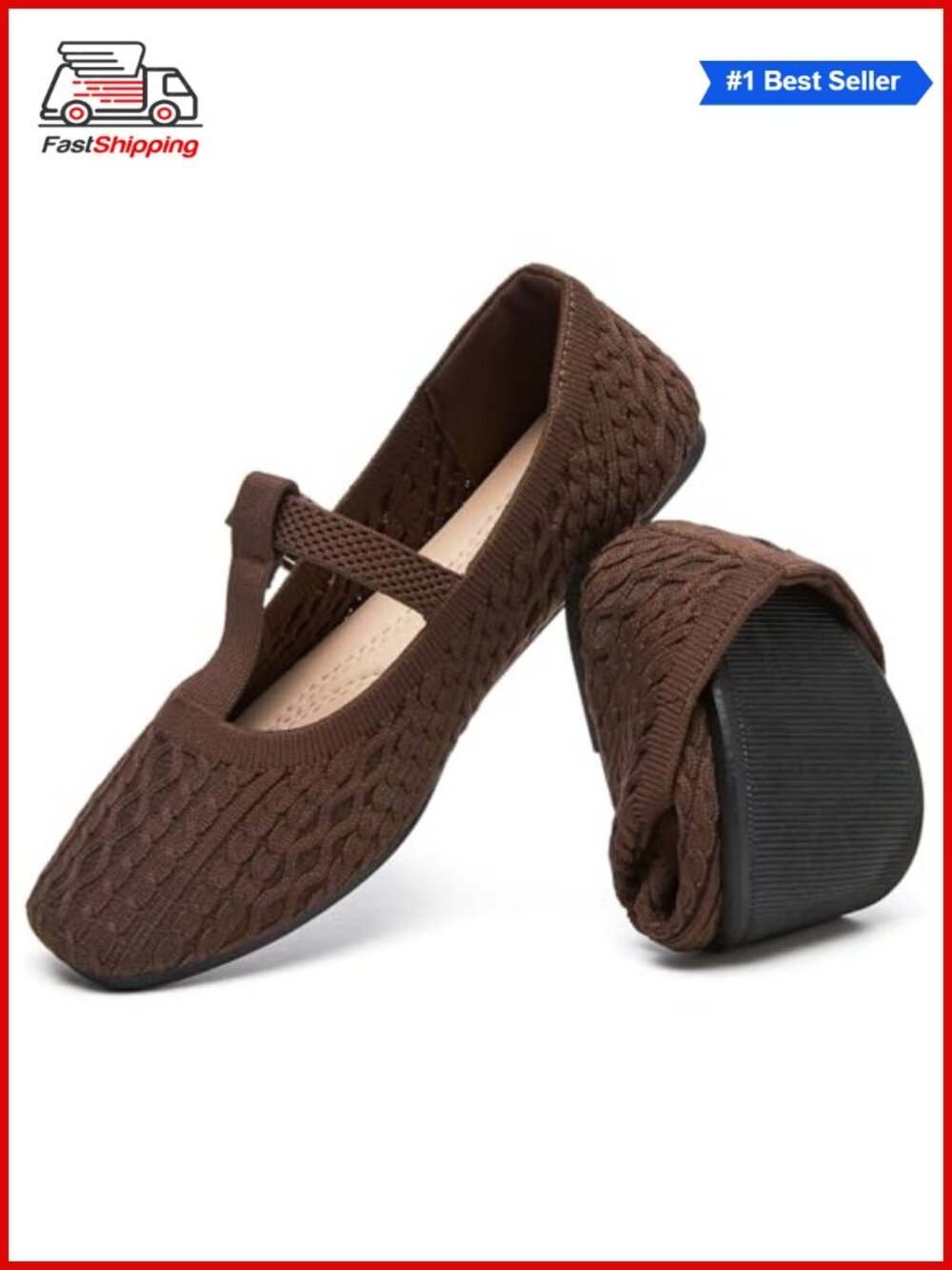 HEAWISH Women's Knitted Mary Janes Flats Square Toe Slip On Buckle